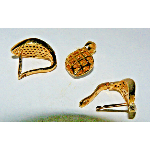 Pave Diamond Covered Leaf Shaped Pendant & Earrings Set YGP 925 Sterling Silver - Picture 3 of 6